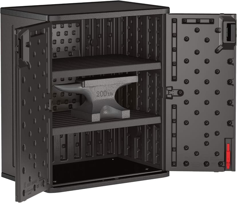 Suncast Commercial Heavy-Duty 9 Cubic Ft. Resin Storage Cabinet with Lockable Handles, Adjustable Metal-Reinforced Shelves for Garage or Workspace, Black, Made in The USA