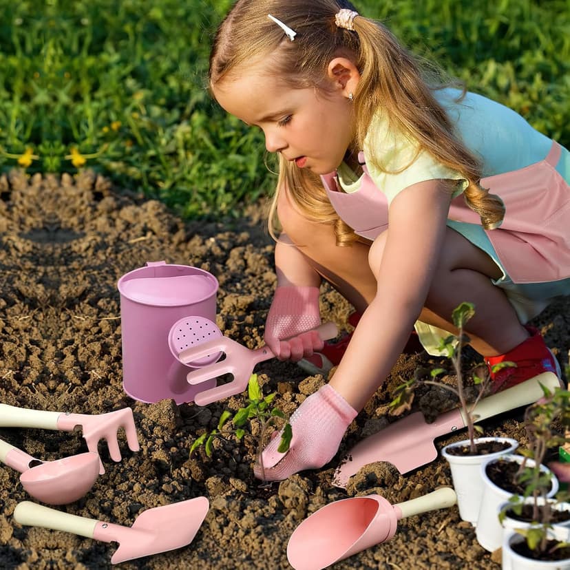 Kids Gardening Set 14Pcs Gardening Tools for Kids with Tote Bag,Watering Can, Shovel, Apron, Garden Book and More Educational STEM Learning Outdoor for Toddlers Boys Girls (Floral)