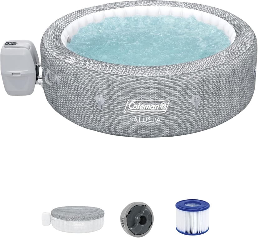 Bestway Coleman Sicily AirJet Large Round 5 to 7 Person Inflatable Hot Tub Portable Outdoor Spa with 180 AirJets and EnergySense Cover, Grey