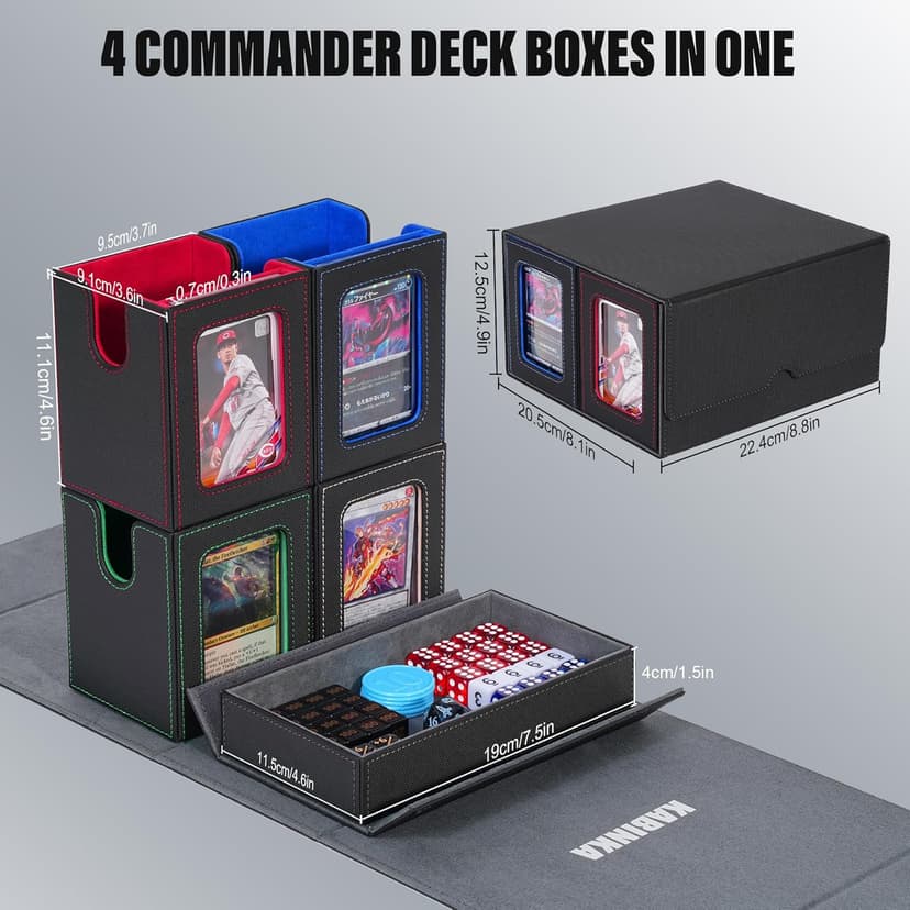 Card Deck Box for MTG with Commander Display, 5 in 1 Trading Card Storage Box Fits 400+ Double-sleeved Cards, Removable Deck Case for TCG/Sports Cards with Dice Tray, 4 Magnetic Card Holders(Colorful)