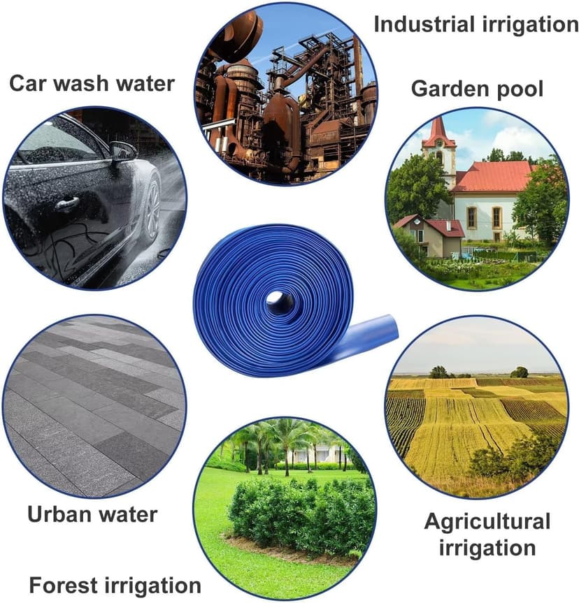 PVC Drain HOSE 2"*100ft, Pool Backwash Hose, Heavy Duty Reinforced Blue PVC Lay Flat Water, For Swimming Drain Pools and Clean Filters, with 2 Clamp