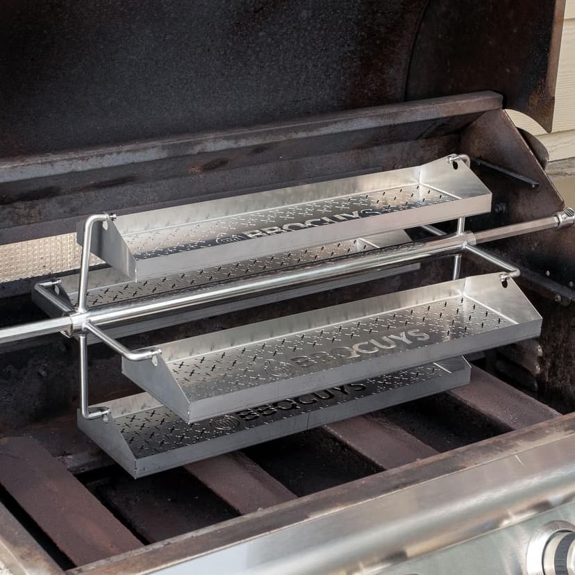 BBQGUYS Signature Rib Rotisserie Rotating BBQ Grill Trays - BBQ-RRW