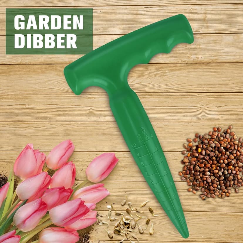 6.9 inch Bulb Planter Tool Plastic Sow Dibbler with Handle Garden Hand Dibber Garden Seed Tool for Sowing Seeds Planting Bulbs Digging (Green)