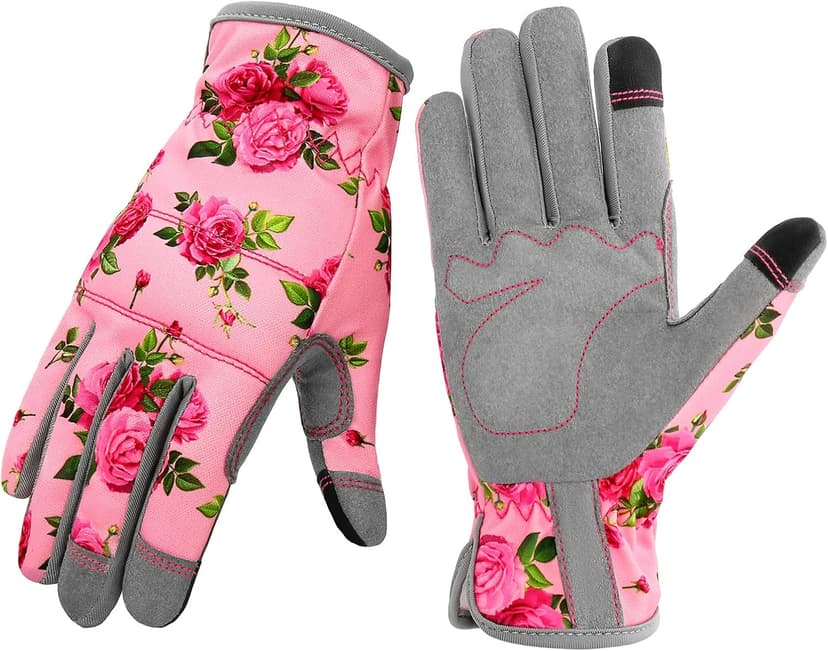 Leather Gardening Gloves for Women, Flexible Breathable Garden Gloves,Thorn Proof Working Gloves for Weeding, Digging and Pruning, Medium, Pink