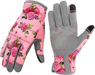 Leather Gardening Gloves for Women, Flexible Breathable Garden Gloves,Thorn Proof Working Gloves for Weeding, Digging and Pruning, Medium, Pink