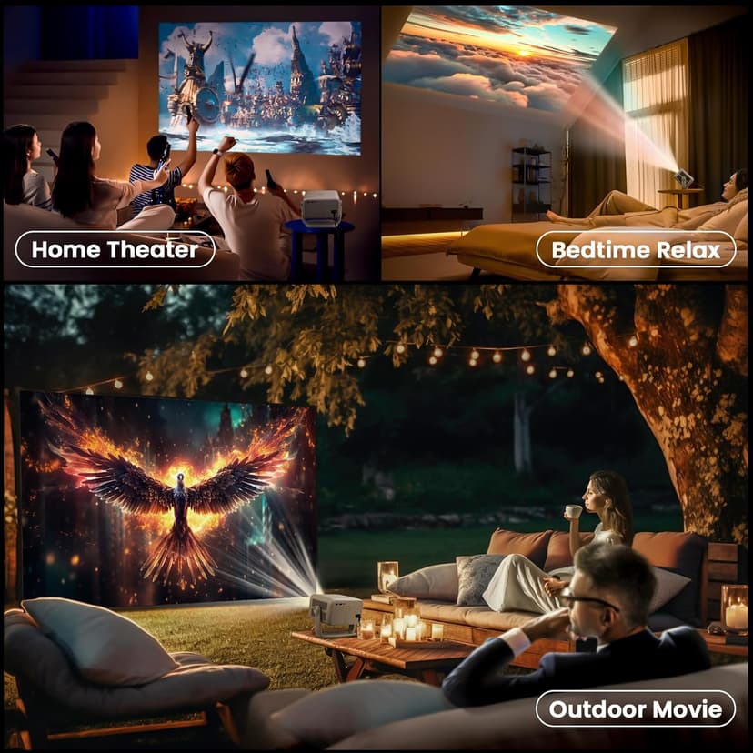 【Netflix Officially Licensed & Auto Image Set-up】Smart Projector with WiFi and Bluetooth,600 ANSI Native 1080P Voice Control Outdoor Mini Projector, 360° Rotation 4K Support Home Projector