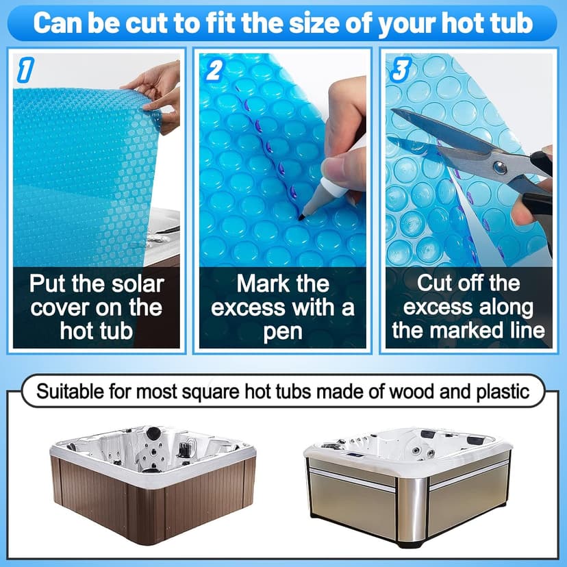 Spa and Hot Tub Cover - 7 × 7 FT 16-mil Square Hot Tub Thermal Insulation Solar Blanket Bubble Cover, 210 × 210 CM
