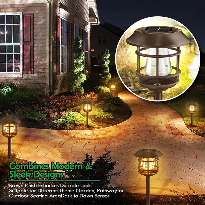 Solar Pathway Lights 8PK Outdoor Garden Yard Lights Waterproof Auto-on/Off Landscape for Lawn Patio Walkway Warm Light (Brown), PTH-080