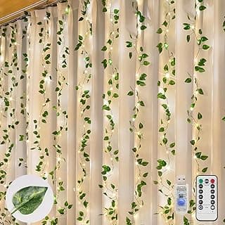 suddus Vines with Lights, 200 LED Fairy Lights with Vines, Pothos Curtain String Lights with Remote for Bedroom, Dorm, Wedding, Party, Wall, Indoor, Outdoor Decor, 6.5ft x 6.5ft