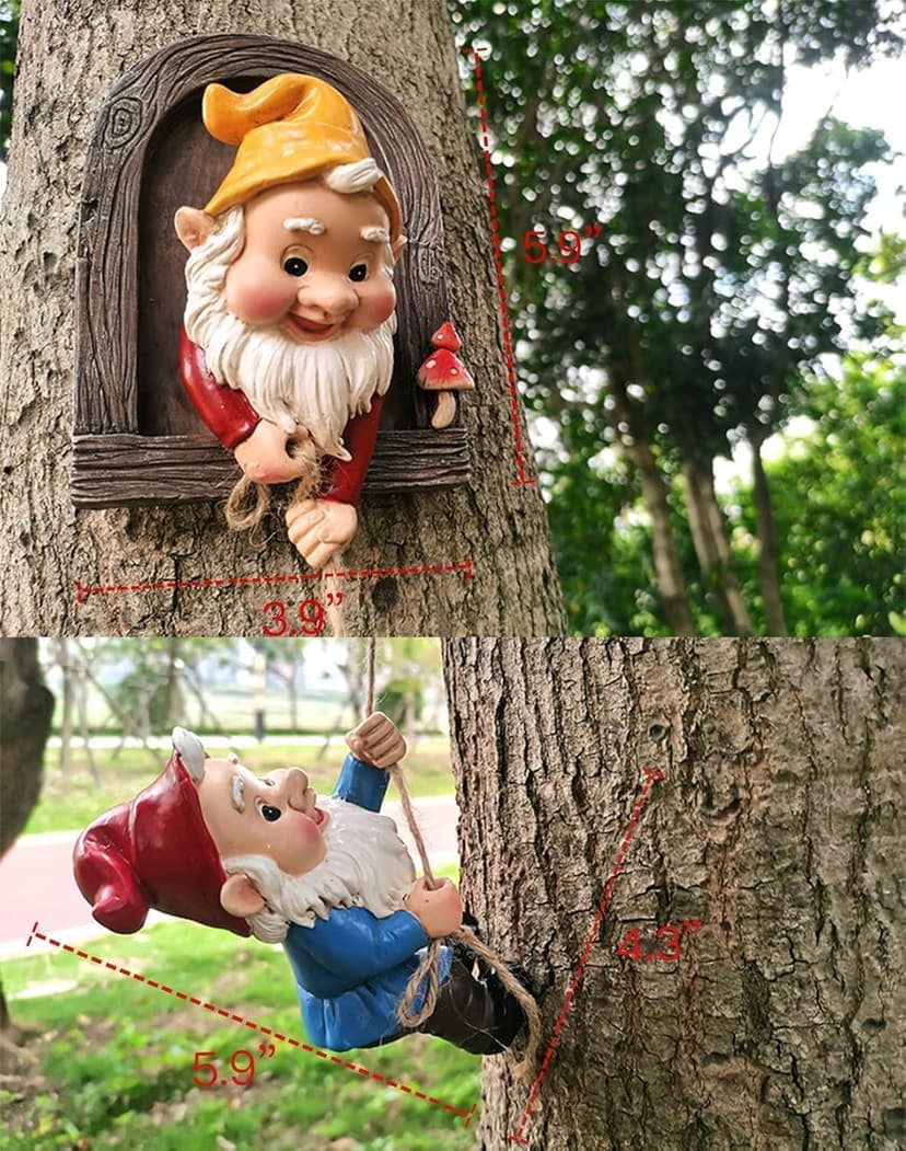 Climbing Gnomes Tree Faces Decor Outdoor for Yard - Cute Gnome Garden Statue Art Resin Dwarf Sculpture for Yard Outdoor Decoration Ornaments