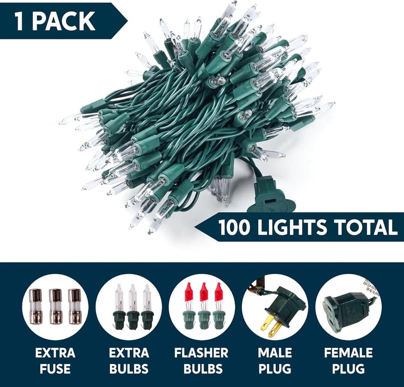 Joiedomi Clear Christmas String Lights Indoor,100 Count Mini Warm White Fairy Light,21.5FT Lighting Decor for Patio Dorm Classroom Bedroom Holiday Wedding Party Garland Birthday Festival,Green Wire
