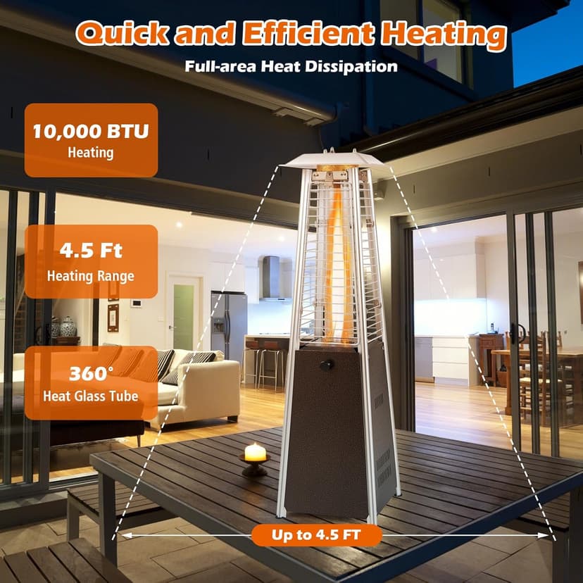 Tangkula Portable Patio Heater, 10,000 BTU Outdoor Tabletop Heater with Stainless Steel Burner, Tip-Over & Flameout Protection, 34" Pyramid Mini Outdoor Heaters for Patio, Porch, Deck (Bronze)