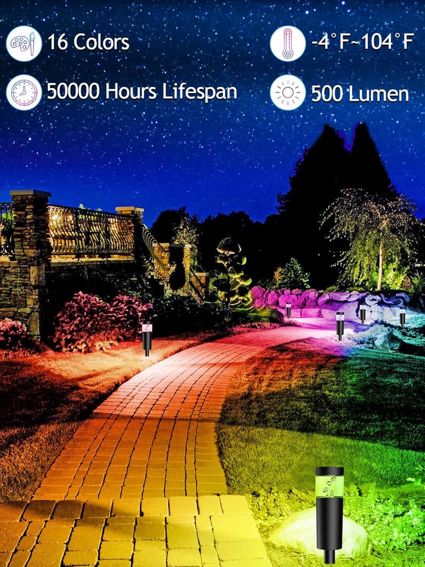 5W RGBW Low Voltage Landscape Pathway Lights with Connectors 12V Outdoor Color Changing Landscape Lighting LED Bollard Path Lights Wired Waterproof Walkway Light for Garden Yard (12 Pack)