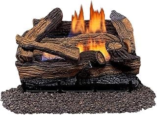 Duluth Forge Split Red Oak Ventless Log Set – 18 Inch, 30,000 BTU, Dual Fuel (Propane/Natural Gas), Remote Control, Realistic Fireplace Insert