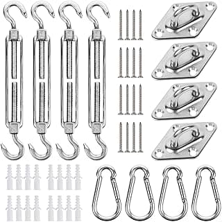 yofit 44 Pcs Shade Sail Hardware Kit, 6 Inch Outdoor Sun Sail Accessories, 304 Stainless Steel Turnbuckles & Brackets for Triangle/Rectangle Sails, Patio Canopy Installation Hardware Set Waterproof