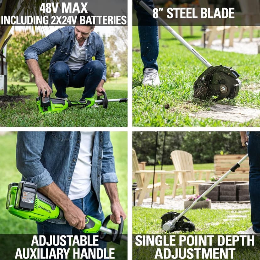 Greenworks 48V (2 x 24V) 8" Brushless Cordless Edger, (2) 4.0Ah Batteries and Dual Port Rapid Charger Included