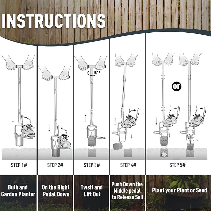 5-in-1 Lawn Plug Garden Tool, Updated Bulb Planter Long Handle for Digging, Weeding, Soil Sampler, Transplanting, Sod Plugger with for Digging Holes to Plant Tulips, Iris, Daffodils