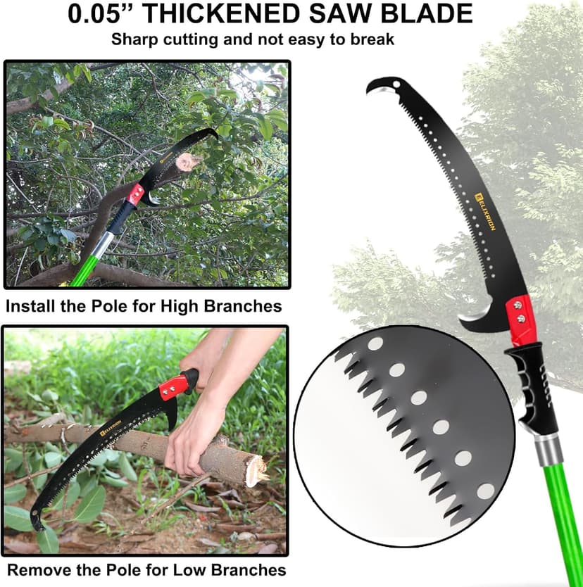 7-27 Feet Extendable Pole Saw for Tree Trimming – Manual Branch Trimmer with Long Handle, Storage Bag, and Green Design – Perfect for Pruning and Cutting High Branches.
