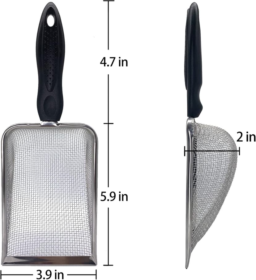 Falltail Stainless Steel Reptile Sand Substrate Scoop Shovel Sifter Fine Mesh Metal Reptile Litter Cleaner Scooper for Sand Bedding