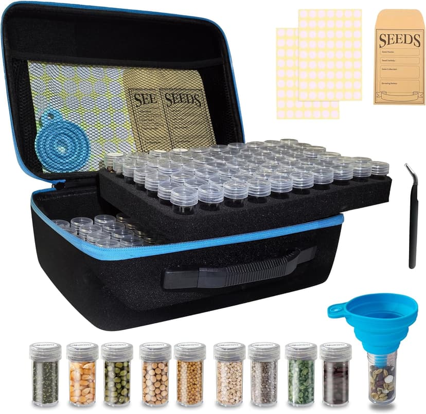 140 Slots Seed Storage Organizer Box with 20 Envelopes, Large Capacity Seed Storage Container with Zipper Bag, Label Stickers, Tweezers, Funnel, Garden Seeds Saver Kit for Vegetable, Flower