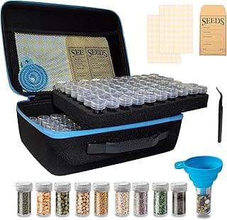 140 Slots Seed Storage Organizer Box with 20 Envelopes, Large Capacity Seed Storage Container with Zipper Bag, Label Stickers, Tweezers, Funnel, Garden Seeds Saver Kit for Vegetable, Flower