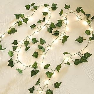 2 Pack 6.56 Ft Vine Lights Green Ivy Vines String Lights Battery Operated, 40 LEDs Battery Powered Artifical Garland Plant Leaves with Light for Bedroom Holiday Patio Decor (Warm White)