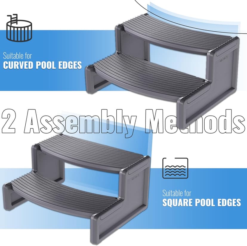 HECASA Spa Step Hot Tub 2-Step Universal Outdoor Indoor Step Stool Pool Ladder Plastic Slip Resistant Striped - Dark Gray
