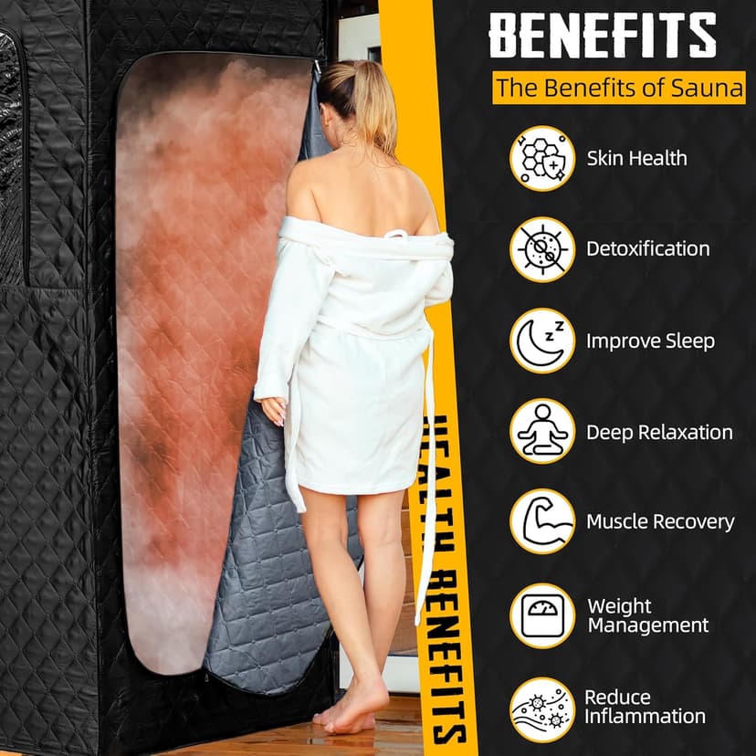 Portable Sauna for Home, Sauna Box with 2.6L Steamer, Personal Sauna with Big Sauna Chair, Remote Control, Oxford Fabric, 2.6’ x 2.6’ x 5.9’, Black, 1000W