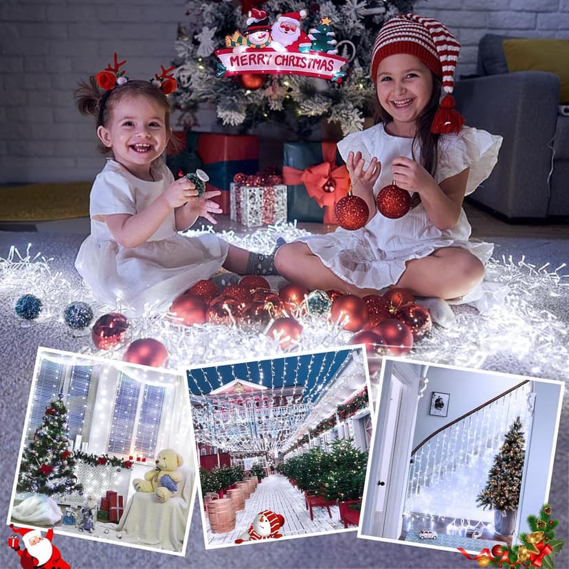 JMEXSUSS 66ft 200 LED White Christmas Lights Indoor Bedroom, Connectable White String Lights Outdoor Clear Wire, 8 Modes Twinkle String Lights Plug in for Room Tree Wedding Christmas Decoration