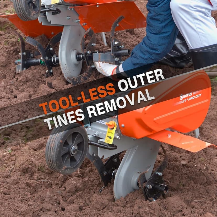 NOVUS 21-Inch Gas Tiller for Gardening, 212cc Front Tine Tiller Cultivator, 4-Cycle Engine with Toolless Adjustable Tilling Width 12"-21", Versatile Garden Tillers Gas Powered