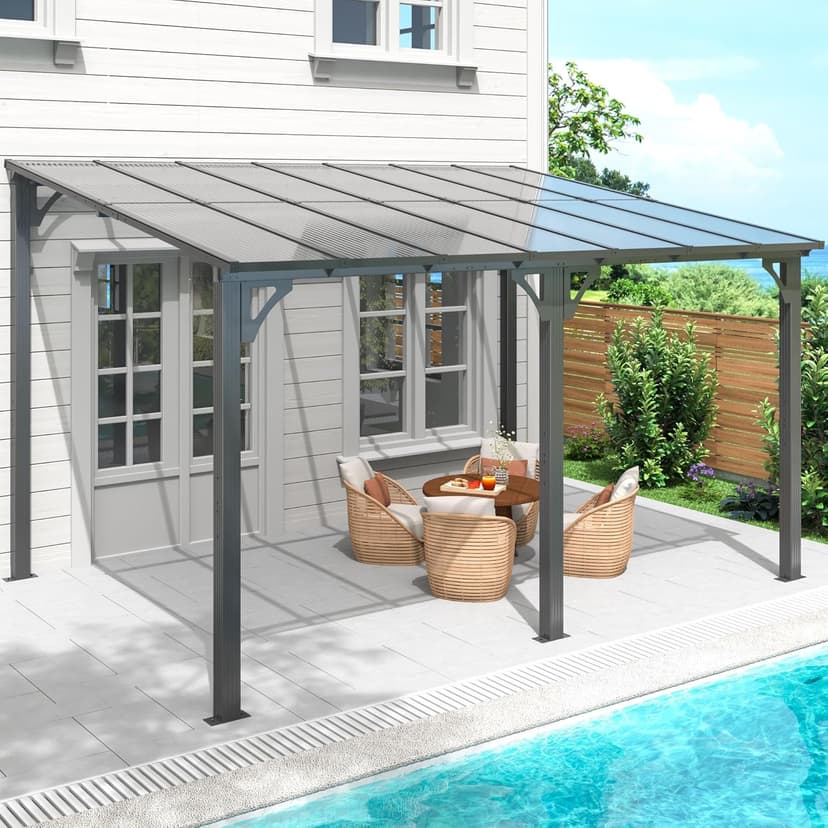 10x14 FT Gazebo Pergola Awnings for Patio with Hardtop Gazebos on Clearance Patio Covers for Shade and Rain, Lean to Gazebo Sunroom Patio Canopy Outdoor Pergolas for Patios,Decks,Backyard