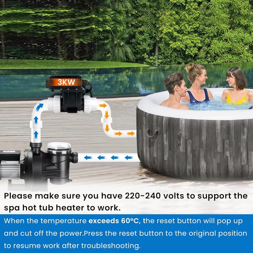 220V 3KW Spa Hot Tub Heater with Adjustable Temperature Thermostat, Inflatable Pool Heater for above Ground Pools, Hot Tubs & Inflatable bathtub，H30-RS1