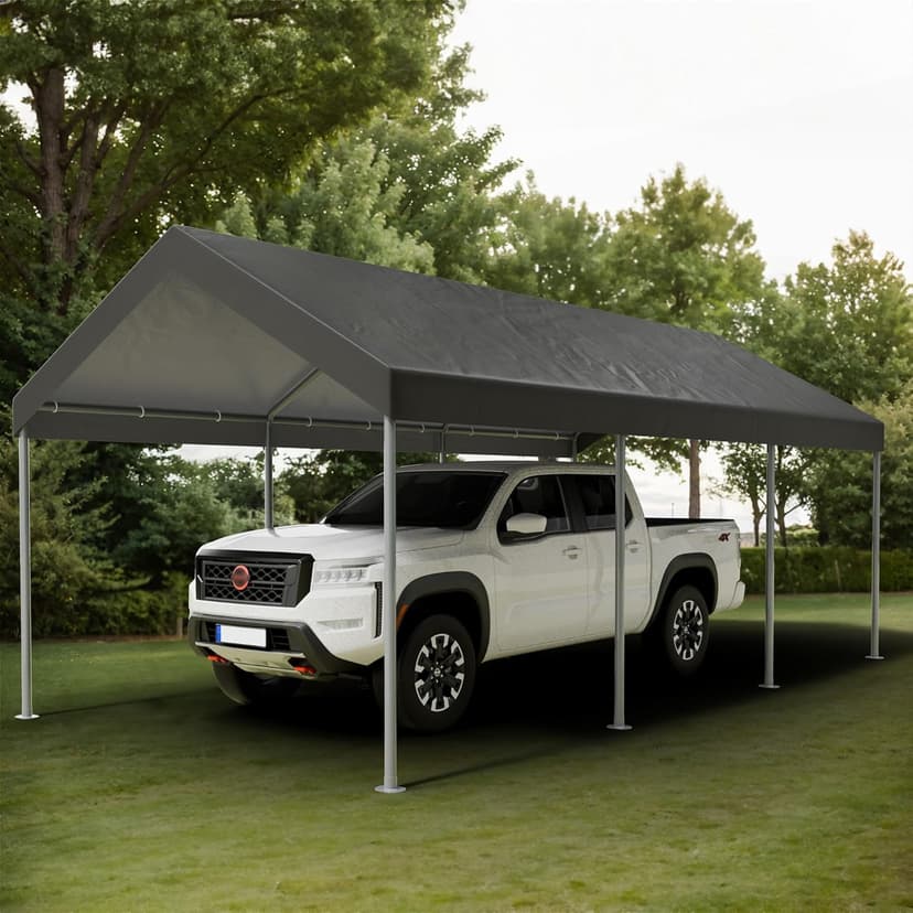 Shintenchi 10x20ft Heavy Duty Carport with UV Resistant Canopy, Powder-Coated Steel Frame, Easy to Assemble Portable Garage, Stable Carport for Car, Bike, Camp, Outdoor Storage (Grey)