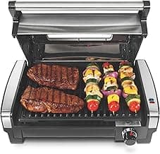 Hamilton Beach Electric Indoor Searing Grill with Viewing Window & Adjustable Temperature Control to 450F, 118 sq. in. Surface Serves 6, PFAS-Free Removable Nonstick Grate, Stainless Steel