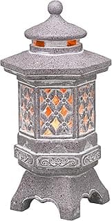 TERESA'S COLLECTIONS Pagoda Garden Statues with Solar Outdoor Light, Resin Zen Garden Lantern Asian Decor Outdoor Statues Lawn Ornaments Patio Porch Yard Decor Gifts for Dad 8.3'' (Stone Finish)