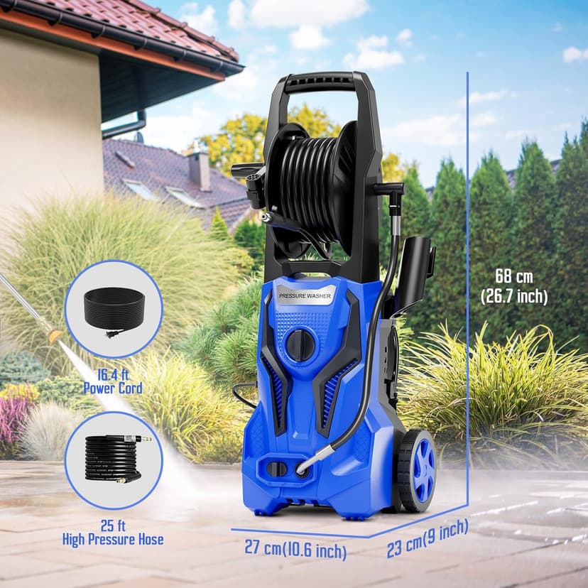 Electric Pressure Washer - 5000PSImax 3.2GPM ZHUOLIN Power Washer for Cars Washing with 25FT Pressure Hose, Blue