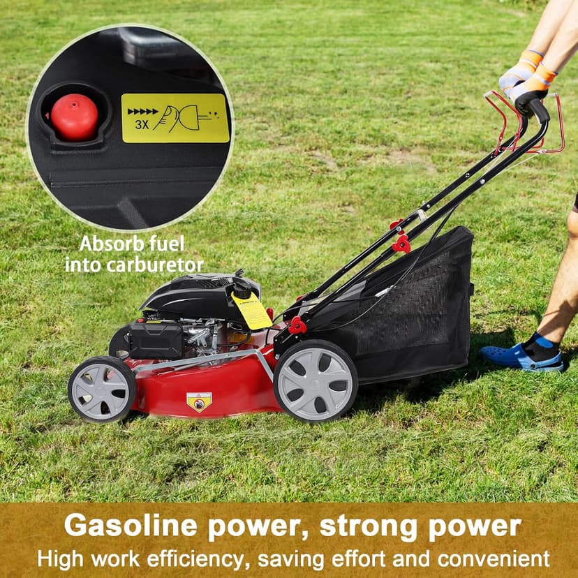 Self Propelled Gas Lawn Mower, 141cc Gas Engine Lawn Mower with 20 Inches Blade, Walk-Behind Lawn Mower, Cordless Lawn Mower Push Lawn Mower with 50L Grass Tank, Big Wheels, USA Fast Arrival