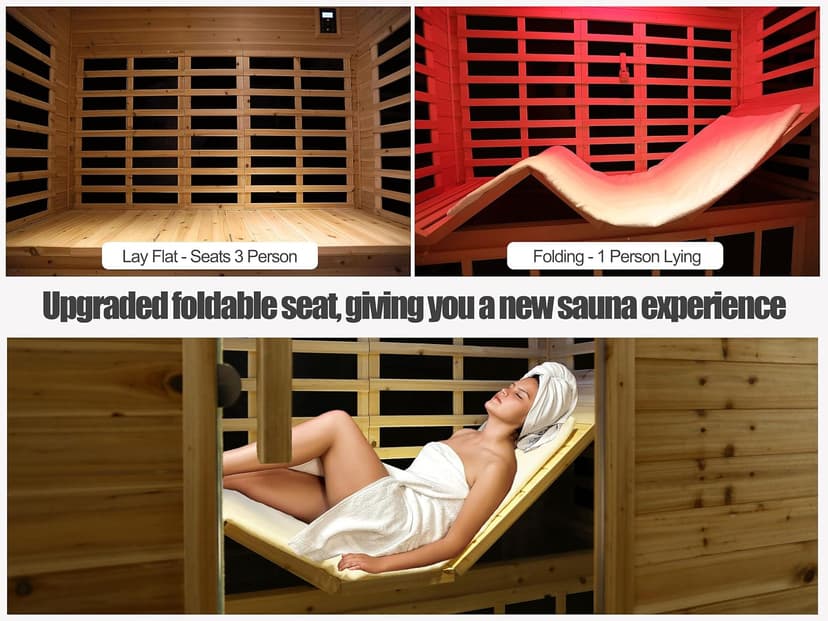 Outdoor Sauna 3 Person Infrared Sauna, Infrared Saunas for Home, 1950W Low EMF Far Infrared Sauna Old Fir Wooden Sauna with Beauty Red Light, Foldable Seat, Bluetooth, Chromotherapy Lamp, Reading Lamp