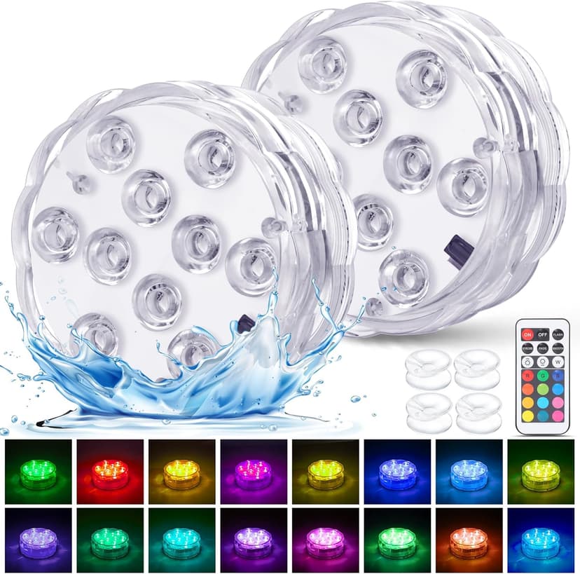 YiaMia Hot Tub Lights - 2-Pack RGB Color Battery-Powered LED Pool Lights with Remote Control and Suction Cup for Ponds, Decoration, Parties, Spas, Aquariums