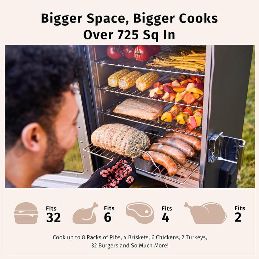 EAST OAK Ridgewood Pro 30" Electric Smoker, Smoker with Leg Kit & Glass Door, Side Wood Chip Loader, 725 Sq Inches of Cooking, Digital Control, Night Blue