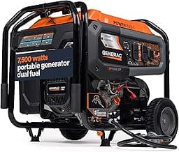 Generac 7,500-Watt Dual-Fuel Compatible Portable Generator - Gas and Propane - COsense Technology with Electric Start - PowerRush Advanced Technology - Reliable Power Solution - Home Use, Orange/Black
