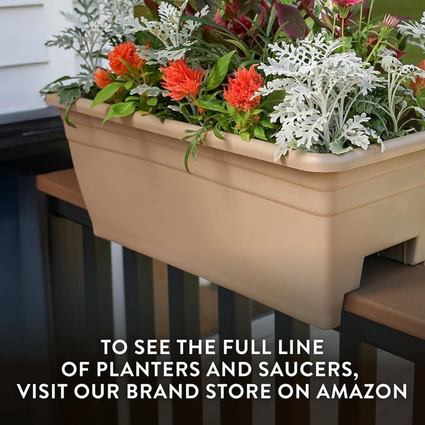 The HC Companies Deck Railing Planter Box w/Removable Drain Plugs - Lightweight & Weatherproof Plastic Flower Box - Balcony Planters for Railing and Fence (24”, Black)