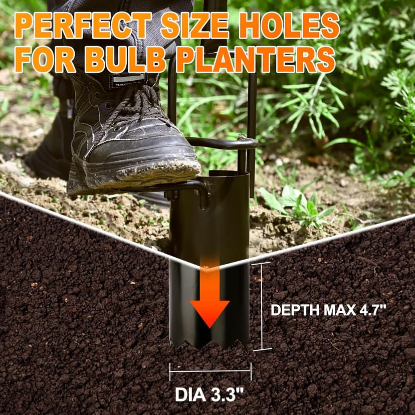 Bulb Planter Tool Long Handle, Tulip Bulb Planter Tool with Serrated Base & Double Pedal, Soft T Grip Sod Plugger, Heavy Duty Bulb Planter Tool for Digging Holes Sowing Plant Bulb