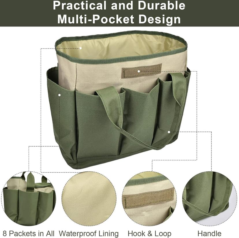 Garden Tool Bag, Garden Tote Bag With 8 Pockets, Canvas Garden Tool Storage Bags, Heavy-duty Large Organizer Bag for Garden Tool Kit, Gardening Organizer for women Men Indoor and Outdoor Gardening