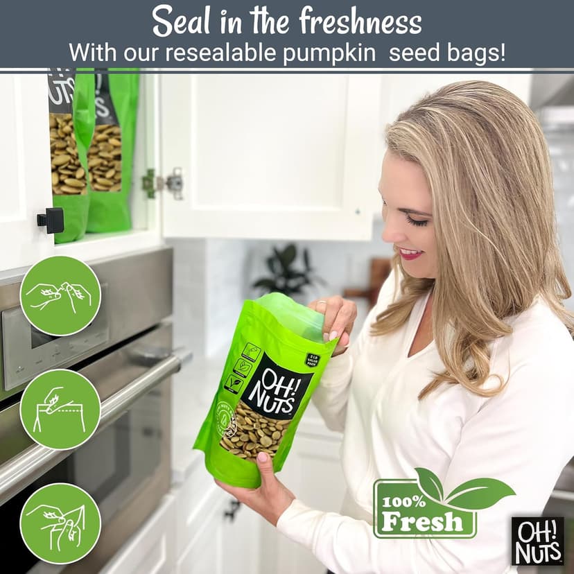 Oh! Nuts Pumpkin Seeds - Roasted Salted - 2 lb - No Shell Pepitas - Packed in New York Zip-Seal Bag for Exceptional Freshness