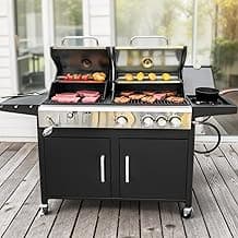 MFSTUDIO Gas and Charcoal Grill Combo with Side Burner, Porcelain-Enameled Cast Iron Grate, Extra Large Dual-Function BBQ Propane Smoker Grills for Outdoor Barbecue Cooking, 690 SQIN Cooking Area