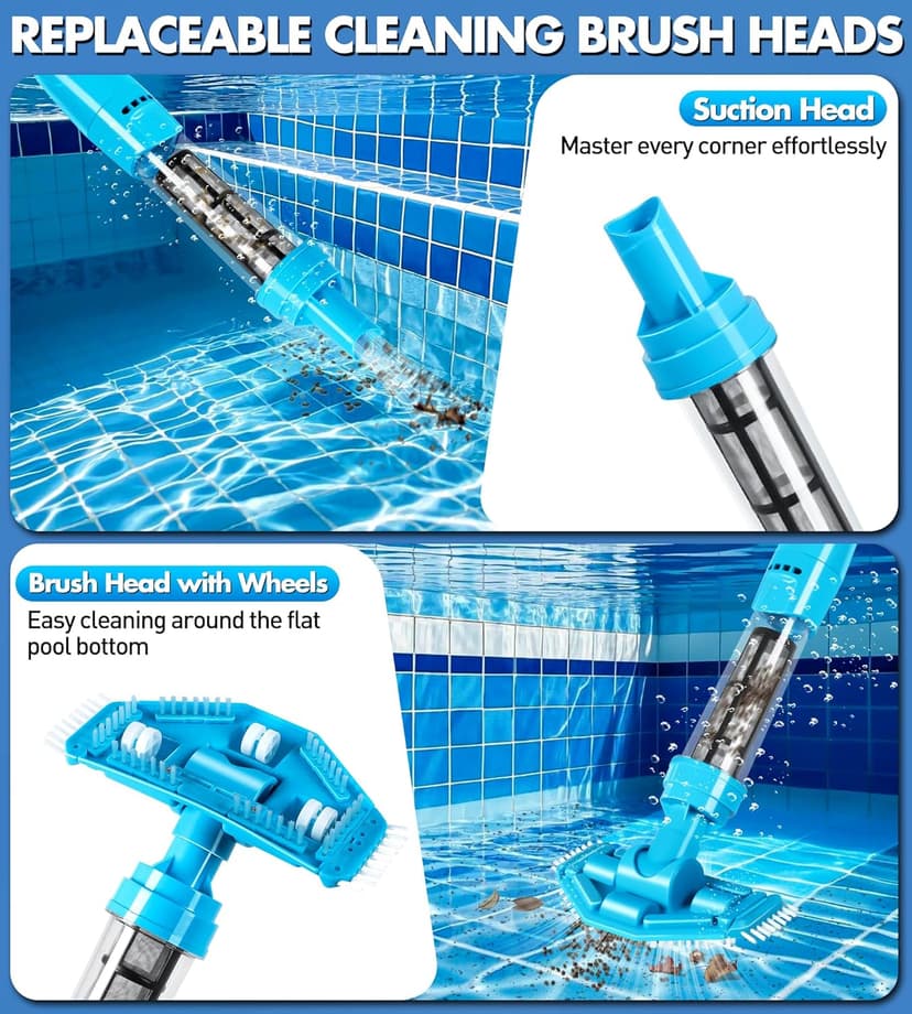 4-in-1 Handheld Pool Vacuum Cordless, 4000mAh Rechargeable Hot Tub Vacuum Spa with Telescopic Pole, Above Ground Pool Vacuum Cleaner, Suction Improved 30% Spa Wand Deep Cleaning for Debris