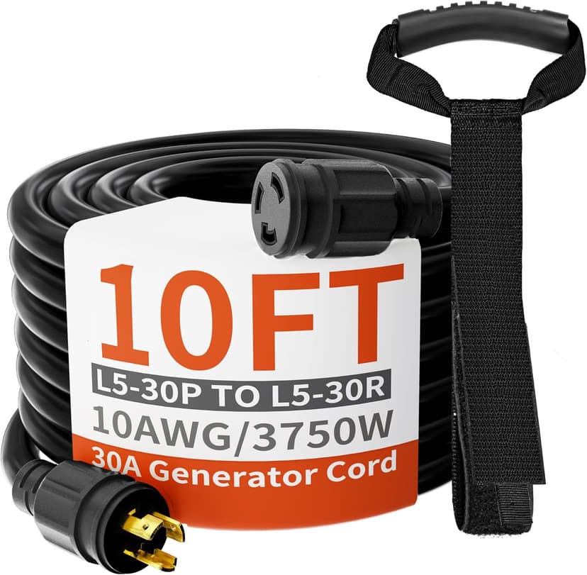 huanchain 3 Prong 30 Amp Generator Cord 10 Feet Heavy Duty,NEMA L5-30P/L5-30R 10 Gauge 125V SJTW Black Lock Generator Extension Cord Waterproof, ETL Listed