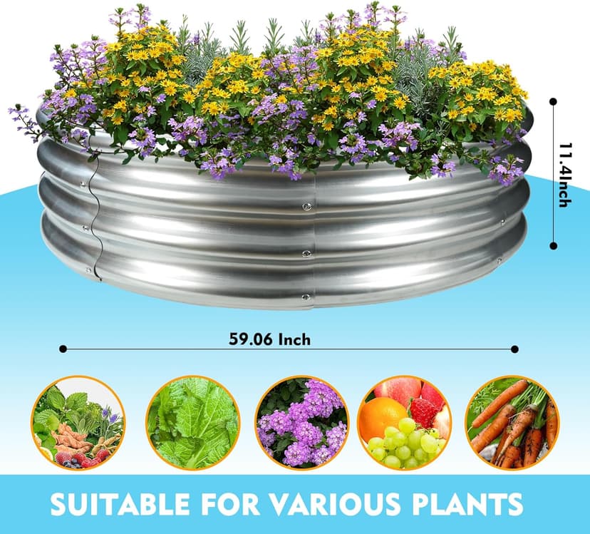 5FT Diameter Camp Fire Ring Pit, Large Round Galvanized Steel Fire Pit, Heavy Duty Steel Fire Pit Silver for Backyard, Camping, Bonfire (5x5x1FT)