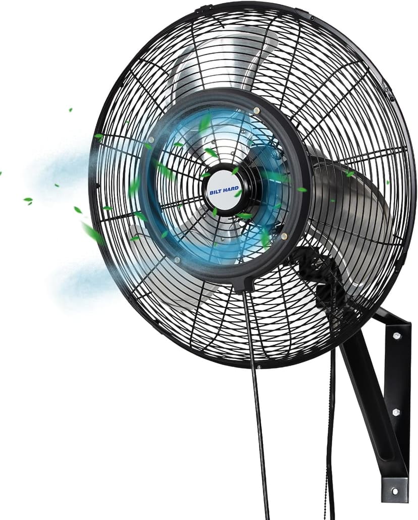 BILT HARD 20" Oscillating High-Velocity Outdoor Wall Misting Fan, 3-Speed Patio Fans for Outside, 80° Oscillation, Waterproof, Industrial Wall Mount Fan for Outdoor- UL Listed
